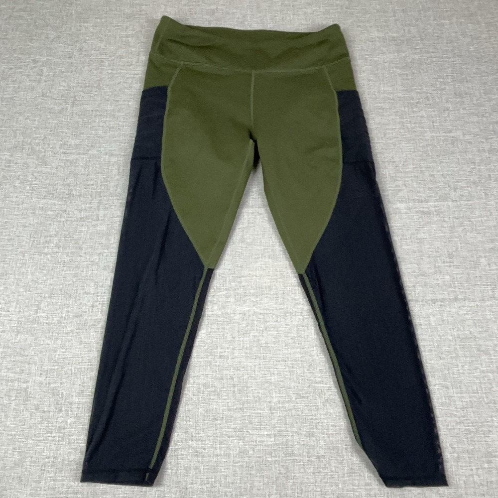 Fabletics Leggings Womens L Green Colorblock Ankle Skinny Elastic Waist Yoga